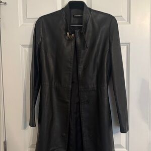 Vivienne Tam Black Vegan Leather Women's Coat Jacket Long Size S